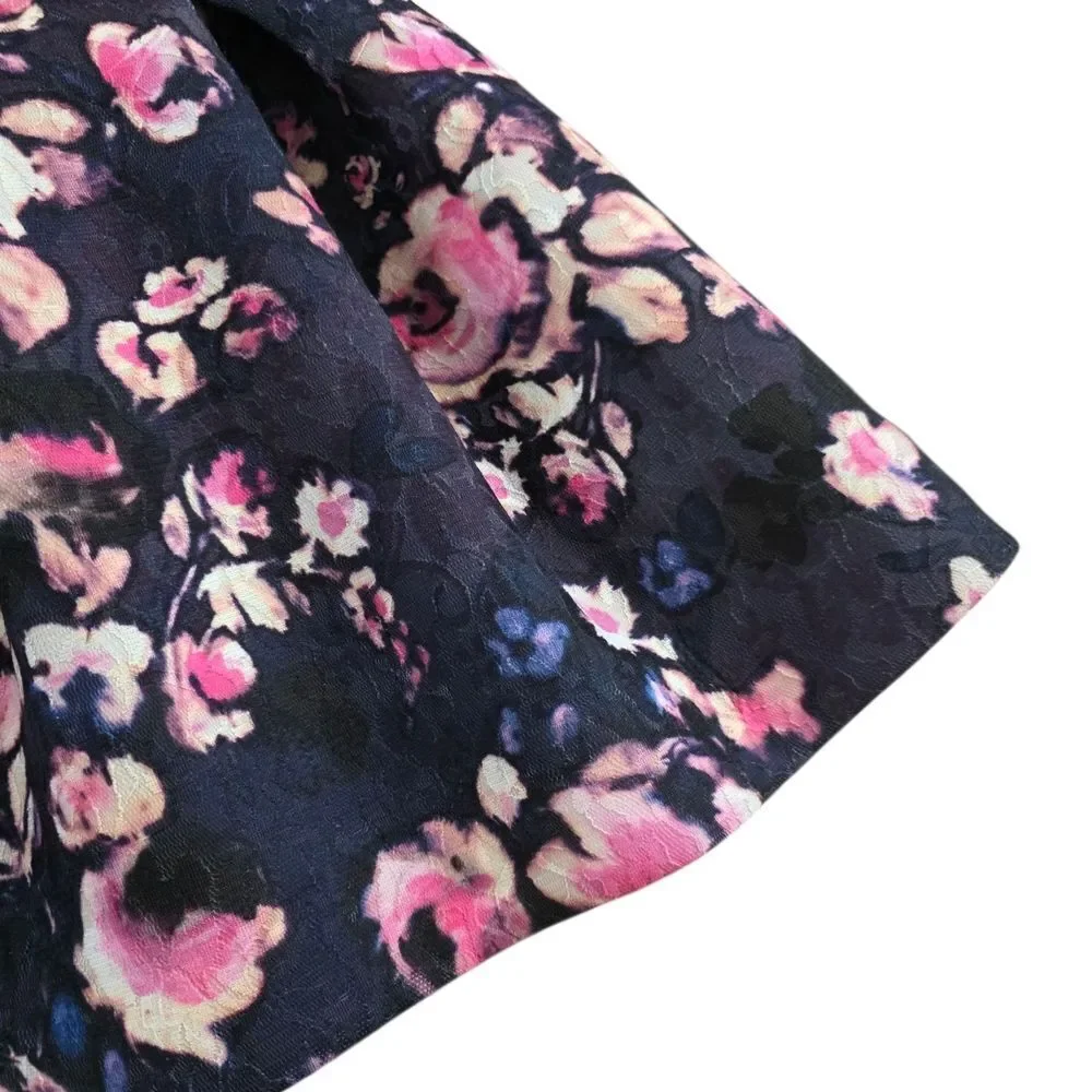 Essentiel Antwerp Navy Floral A-Line Scuba Pleated Kosmea Skirt L